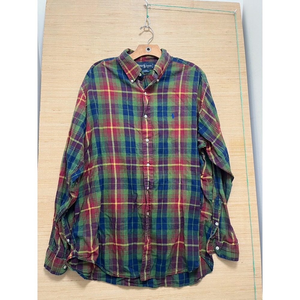 Ralph Lauren Plaid Button Down Shirt Bliare Cotton Long Sleeve XL